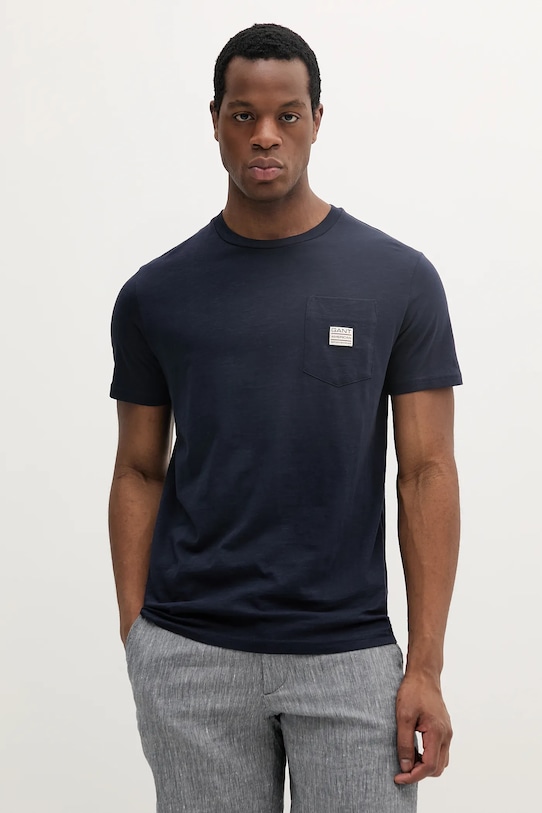 Хлопковая футболка Gant, темно-синий 
Хлопковая футболка Gant, темно-синий
