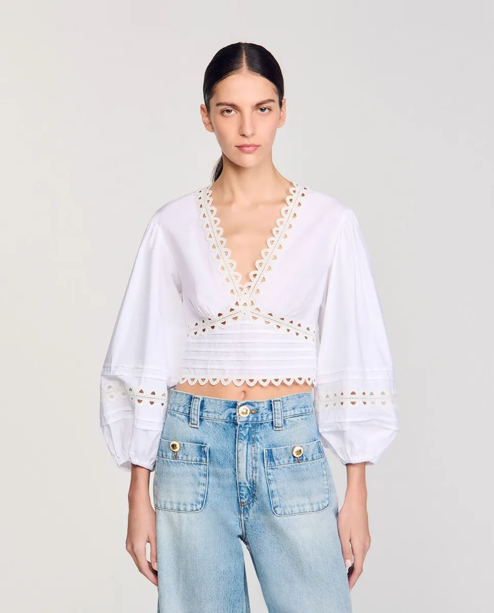 Женский укороченный поплиновый топ Sandro, белый
Женский укороченный поплиновый топ Sandro, белый