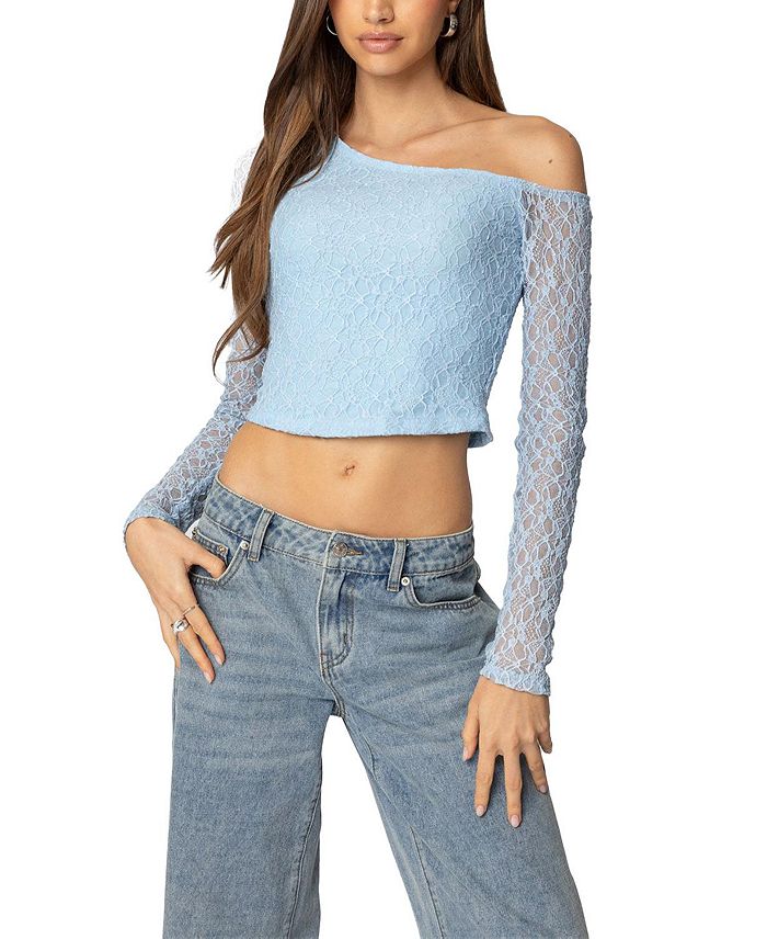 Fabia Асимметричный текстурированный кружевной топ Edikted, синий
Fabia Асимметричный текстурированный кружевной топ Edikted, синий