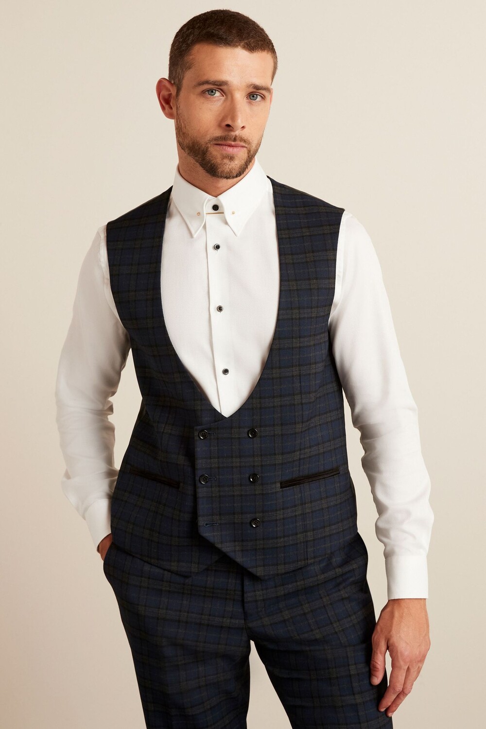 Клетчатый костюм с жилетом Next, синий 
Клетчатый костюм с жилетом Next, синий