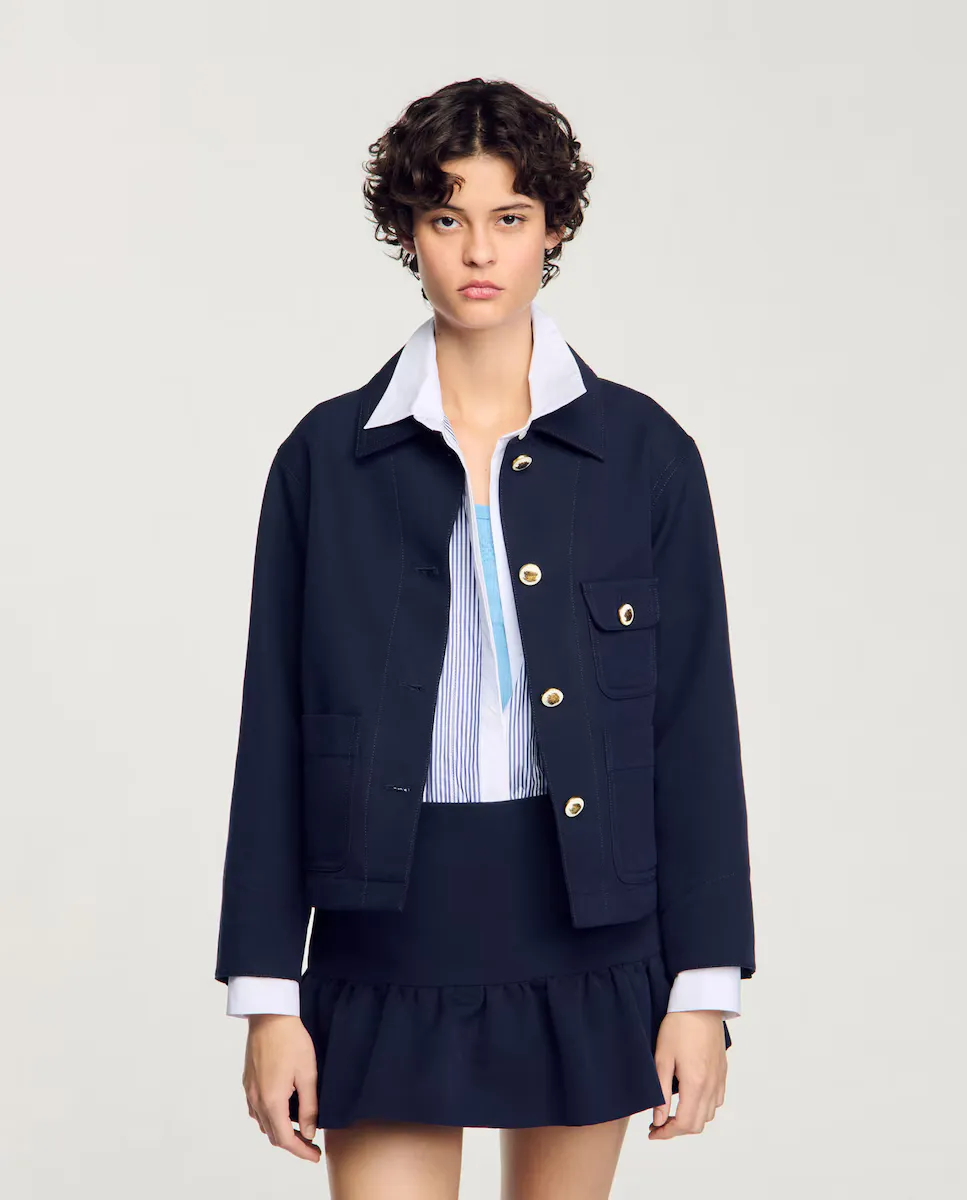 Женская куртка с воротником-рубашкой и пуговицами в стиле милитари Sandro, тёмно-синий
Женская куртка с воротником-рубашкой и пуговицами в стиле милитари Sandro, тёмно-синий