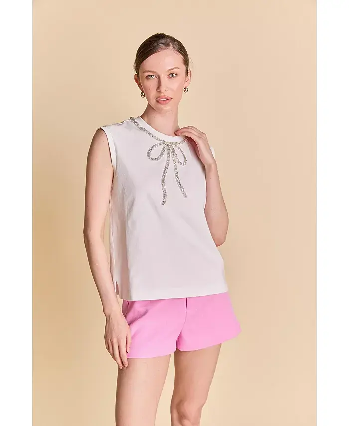 Женский топ без рукавов со стразами и бантом English Factory, белый
Женский топ без рукавов со стразами и бантом English Factory, белый