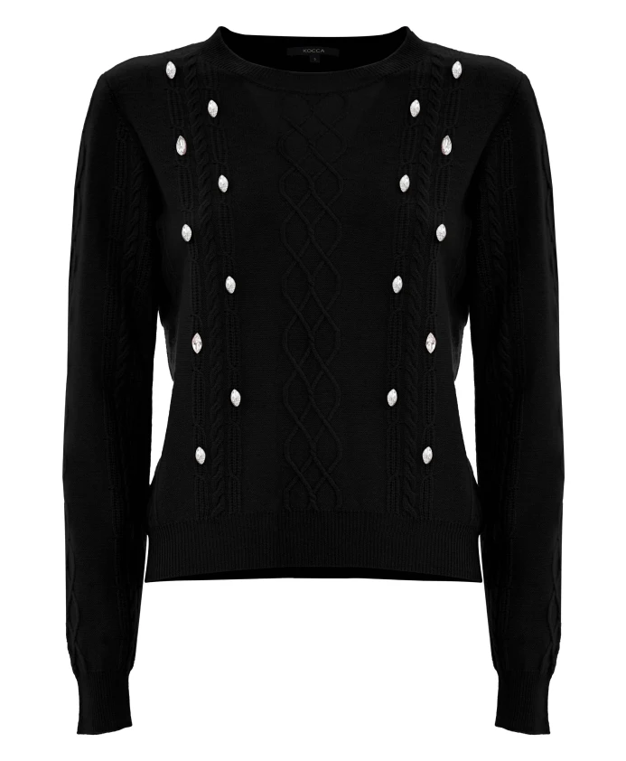 Шерстяной свитер крупной вязки со стразами Kocca, черный
Шерстяной свитер крупной вязки со стразами Kocca, черный