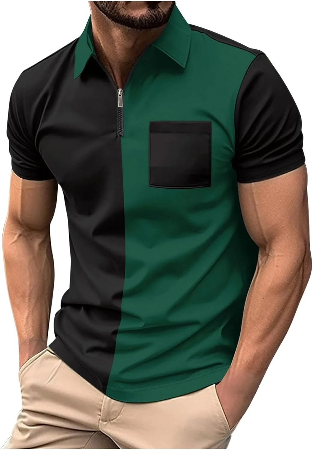 Мужская классическая поло с коротким рукавом, Slim Fit, с карманом и молнией QUNPIU
Мужская классическая поло с коротким рукавом, Slim Fit, с карманом и молнией QUNPIU
