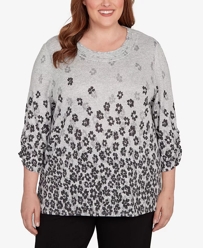 Классический топ больших размеров с цветочной каймой и присборенными рукавами Alfred Dunner, мультиколор 
Классический топ больших размеров с цветочной каймой и присборенными рукавами Alfred Dunner, мультиколор