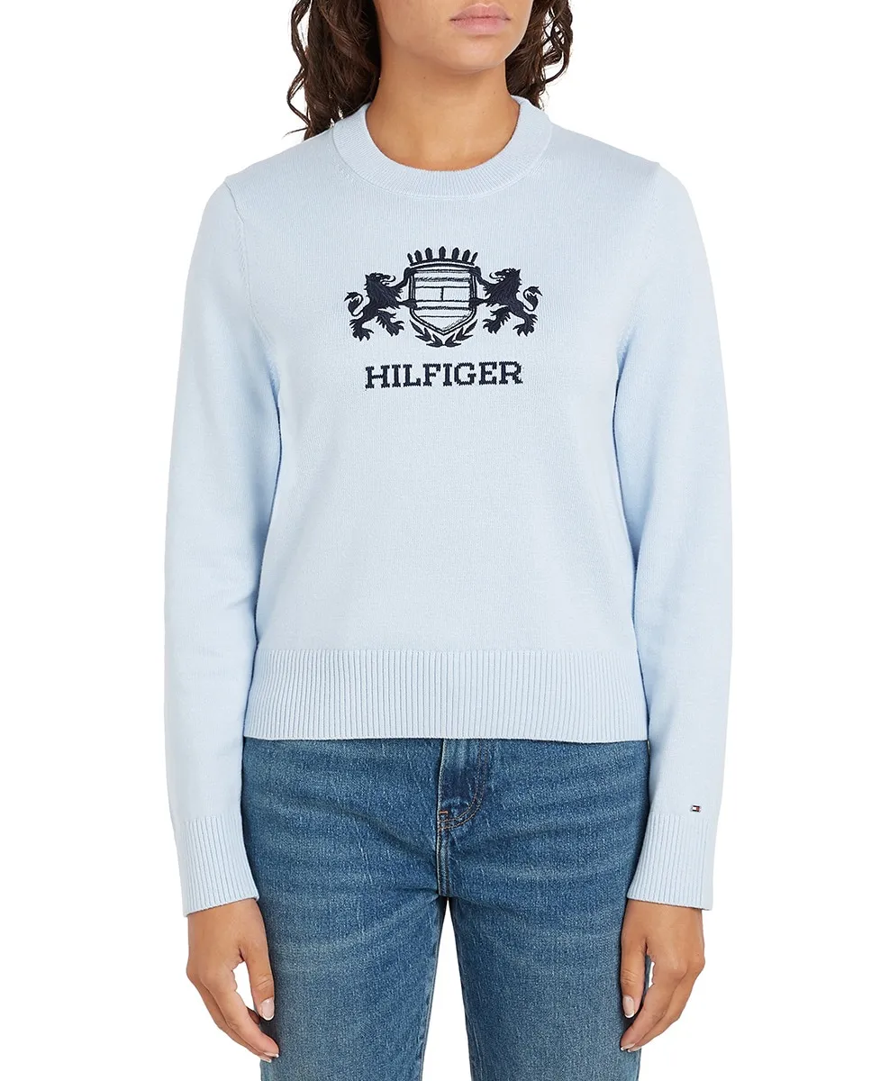 Женский свитер с круглым вырезом и вышитым логотипом спереди Tommy Hilfiger, голубой
Женский свитер с круглым вырезом и вышитым логотипом спереди Tommy Hilfiger, голубой