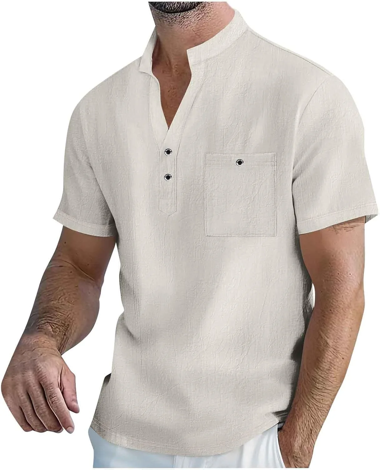 Мужская льняная рубашка хенли с коротким рукавом
Мужская льняная рубашка хенли с коротким рукавом