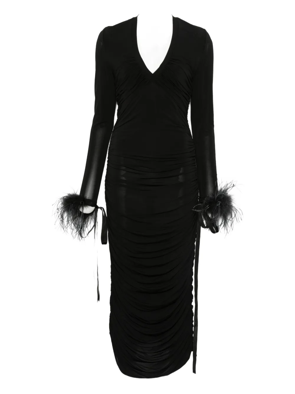 Платье миди с отделкой из перьев PINKO, черный 
Платье миди с отделкой из перьев PINKO, черный