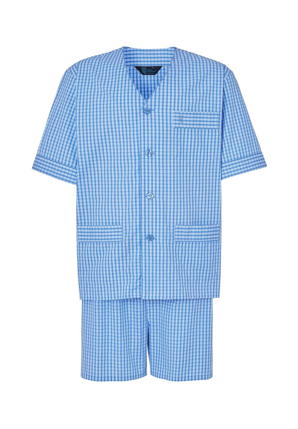 Мужская короткая синяя пижама из поплина для дзюдо в клетку El Búho NOCTURNO, синий 
Мужская короткая синяя пижама из поплина для дзюдо в клетку El Búho NOCTURNO, синий