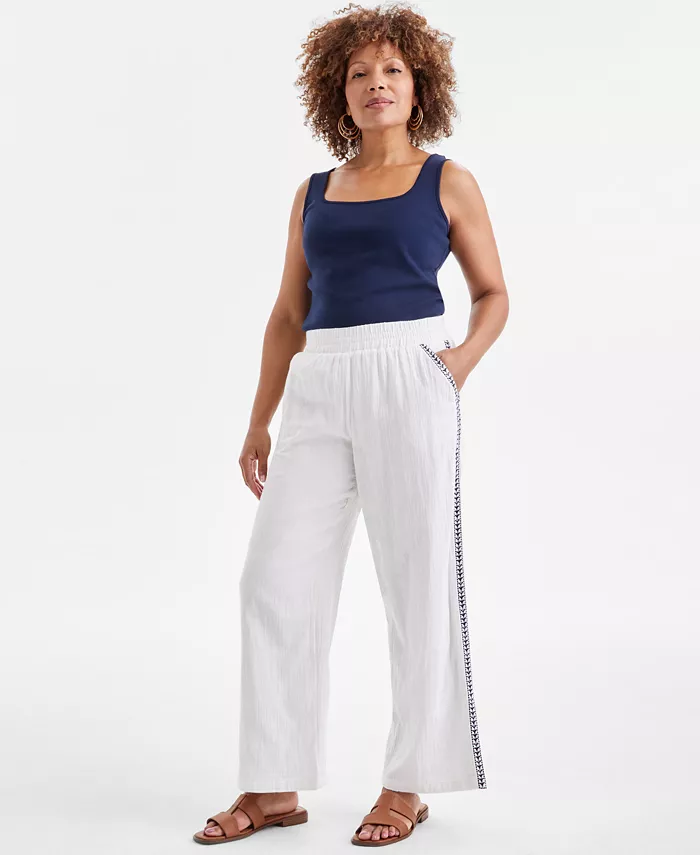 Женские хлопковые брюки свободного кроя с вышивкой Style & Co, белый
Женские хлопковые брюки свободного кроя с вышивкой Style & Co, белый