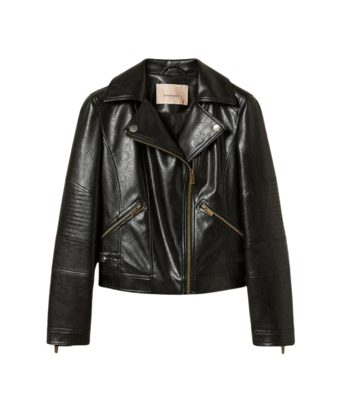 Байкерская куртка Ecopelle с латунной молнией Twinset, черный
Байкерская куртка Ecopelle с латунной молнией Twinset, черный