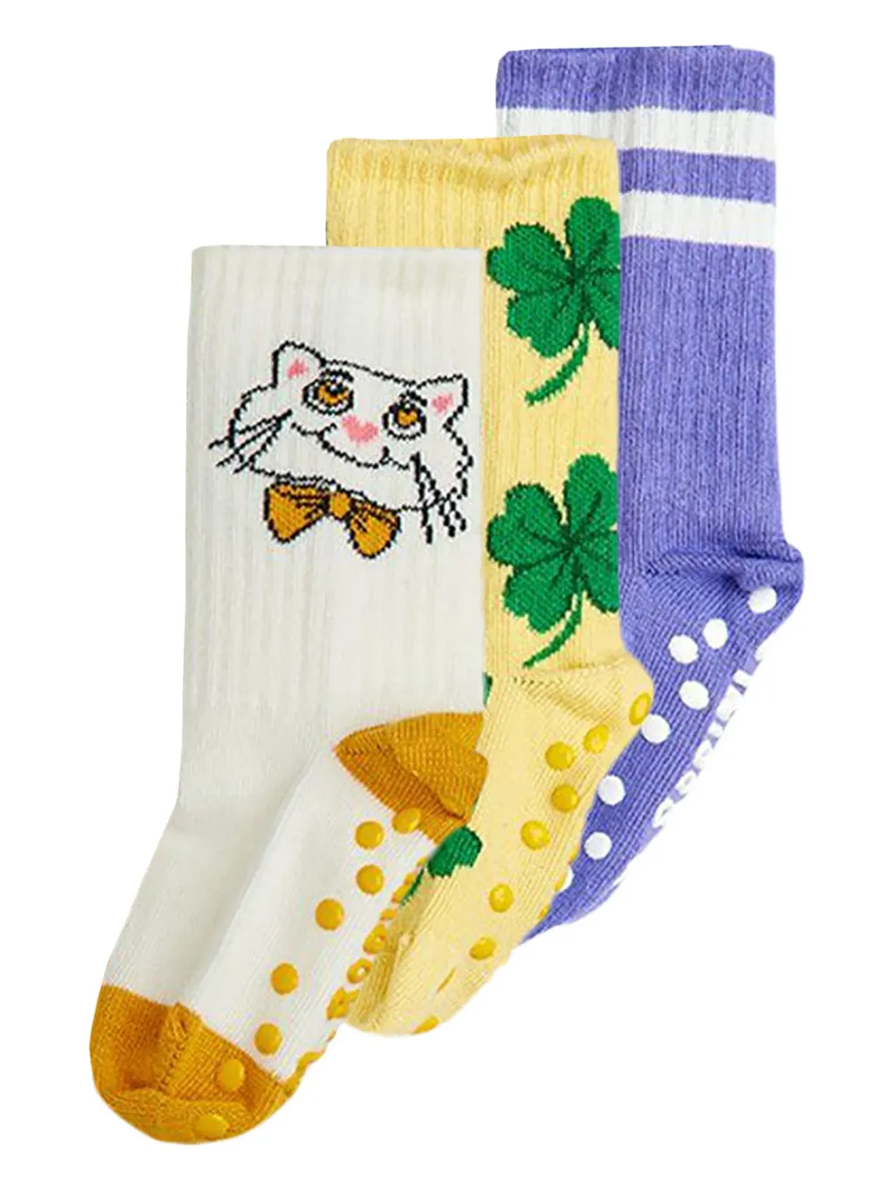 Комплект из трёх пар полосатых носков с клевером и кошкой Mini Rodini, белый
Комплект из трёх пар полосатых носков с клевером и кошкой Mini Rodini, белый