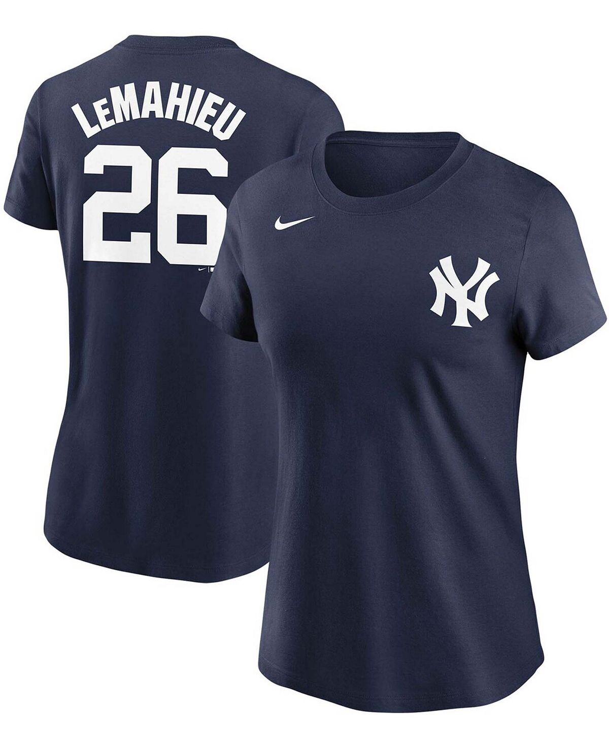 Темно-синяя женская футболка DJ Lemahieu New York Yankees с именем и номером Nike, темно-синий
Темно-синяя женская футболка DJ Lemahieu New York Yankees с именем и номером Nike, темно-синий