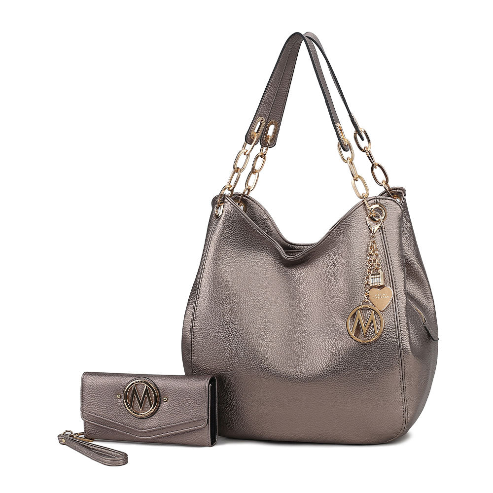 Эшли, женская элегантная сумка-хобо и кошелек с запястьем, комплект из 2 предметов от Mia K MKF Collection By Mia K., Pewter
Эшли, женская элегантная сумка-хобо и кошелек с запястьем, комплект из 2 предметов от Mia K MKF Collection By Mia K., Pewter