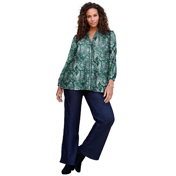 Женская блузка с пуговицами и V-образным вырезом plus size Roaman'S, Emerald Fine Paisley
Женская блузка с пуговицами и V-образным вырезом plus size Roaman'S, Emerald Fine Paisley