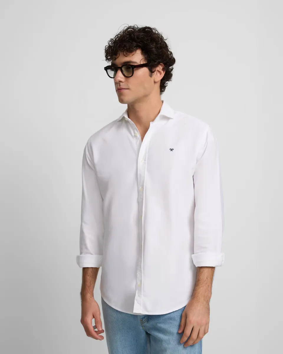 Мужская белая рубашка-оксфорд с разрезом Silbon, белый 
Мужская белая рубашка-оксфорд с разрезом Silbon, белый