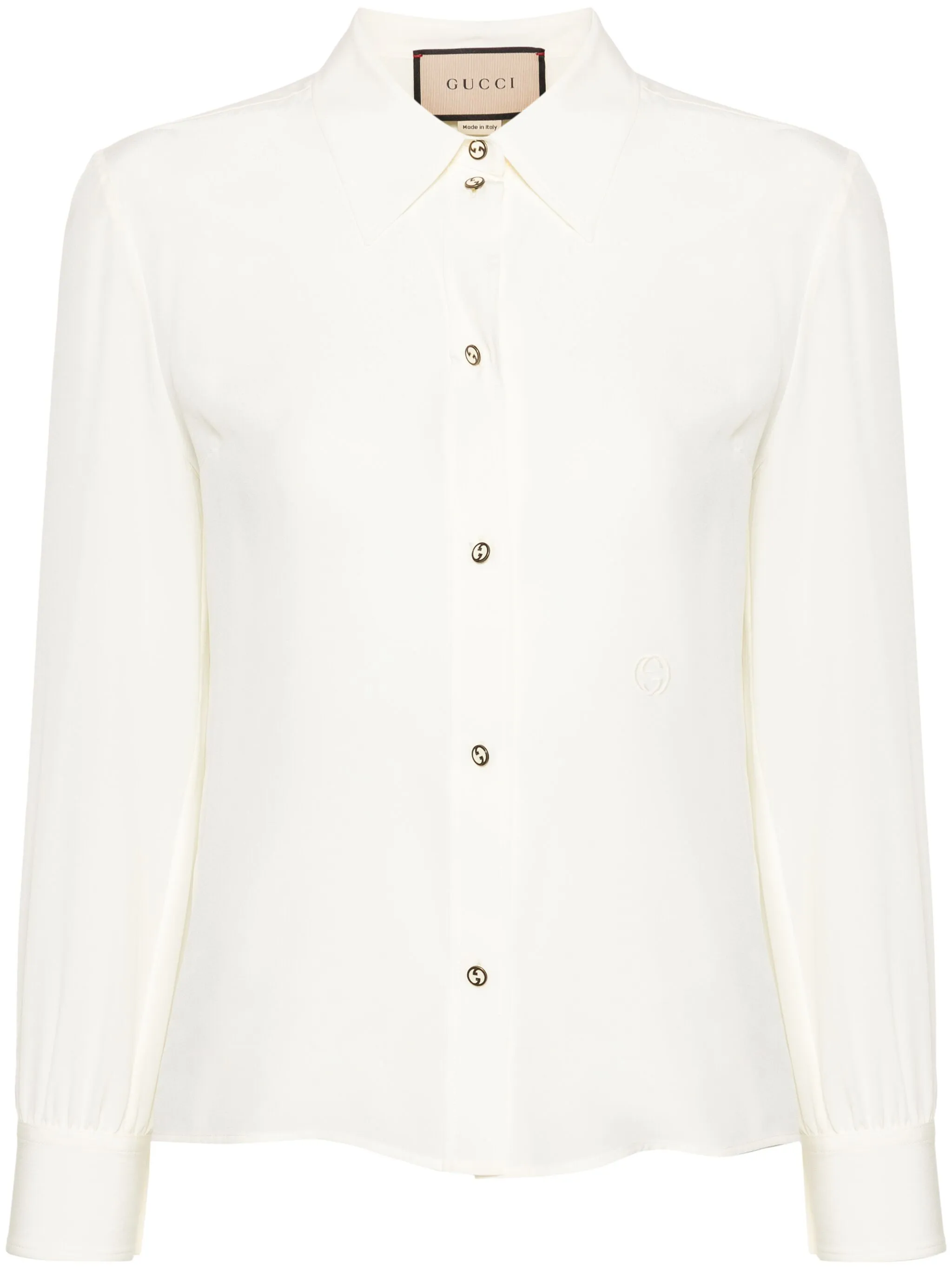 Шелковая рубашка с вышитым логотипом Gucci, белый
Шелковая рубашка с вышитым логотипом Gucci, белый