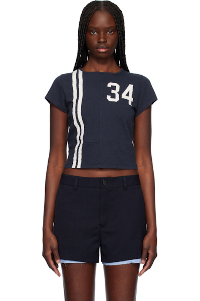 Футболка темно-синего цвета со вставками, облегающая AMBUSH
Футболка темно-синего цвета со вставками, облегающая AMBUSH