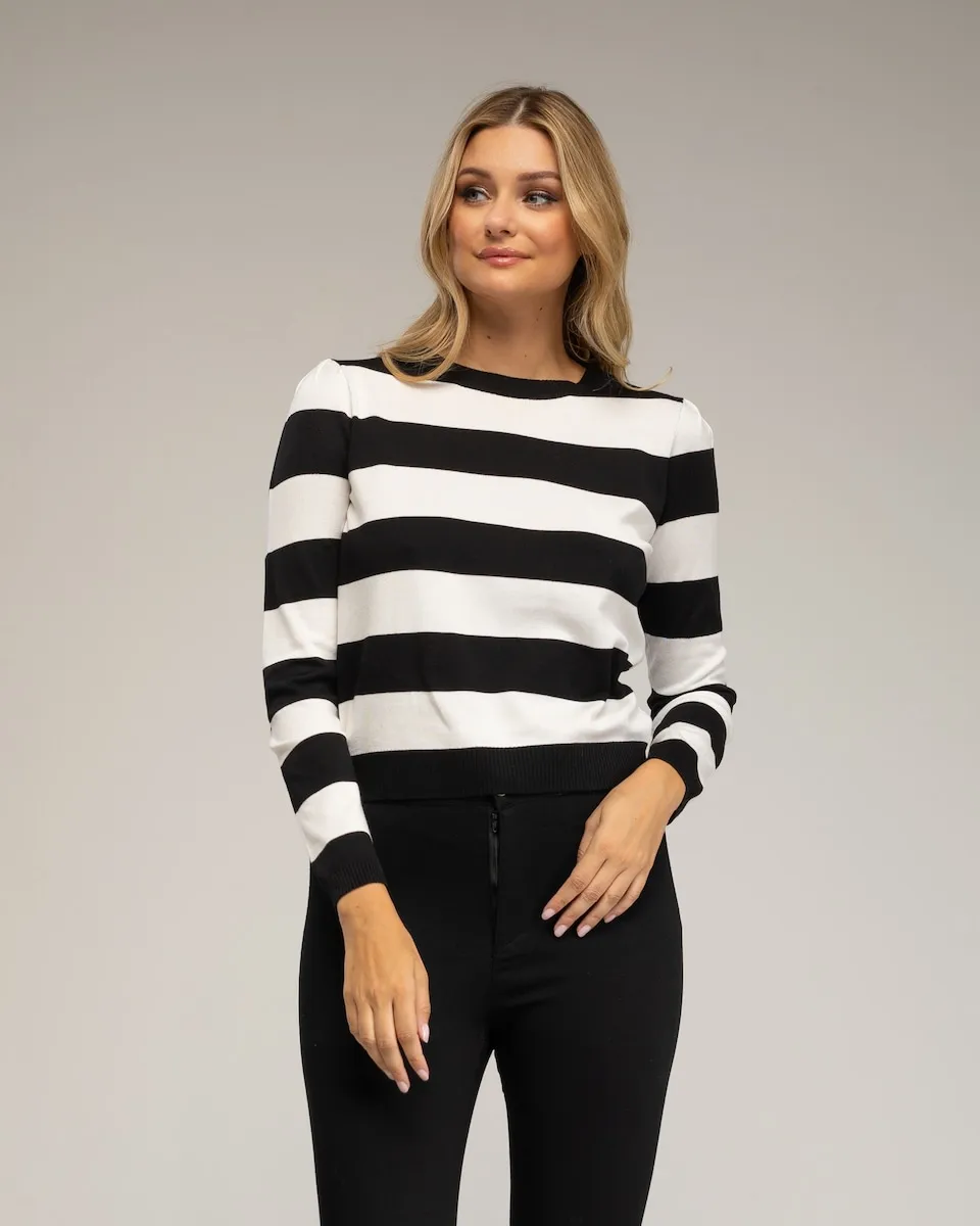 Женский трикотажный свитер в полоску с круглым вырезом Tantra, белый/черный
Женский трикотажный свитер в полоску с круглым вырезом Tantra, белый/черный