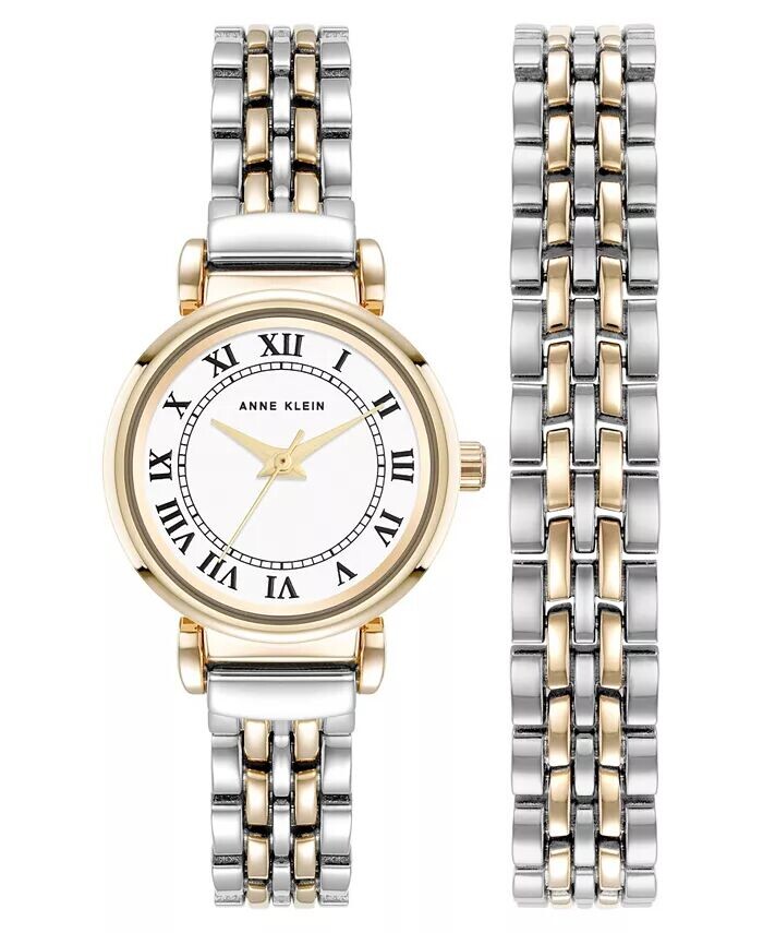 Женские кварцевые часы с двухцветным металлическим браслетом из сплава и римскими цифрами, 24 мм Anne Klein, мультиколор 
Женские кварцевые часы с двухцветным металлическим браслетом из сплава и римскими цифрами, 24 мм Anne Klein, мультиколор