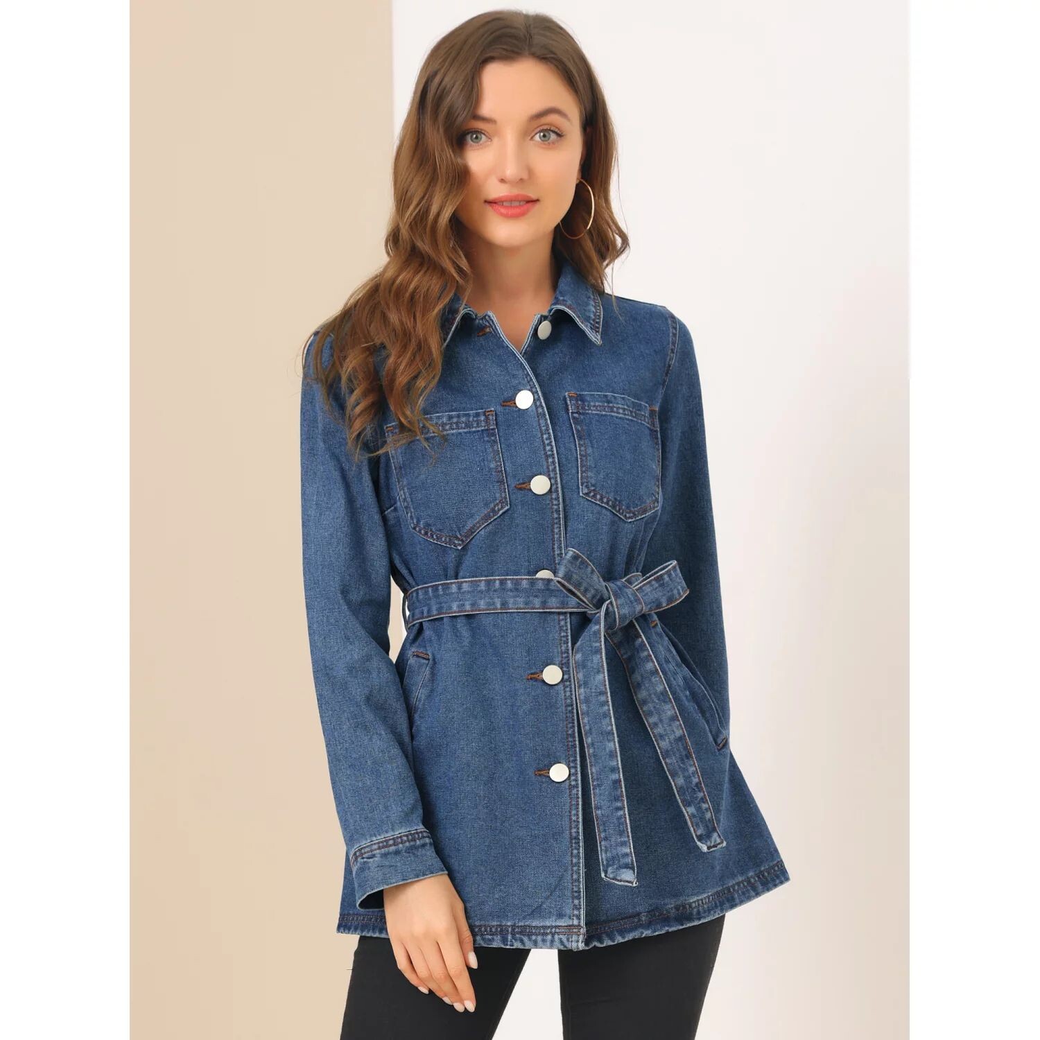Женская джинсовая куртка бойфренда с рукавами реглан на пуговицах и завязкой на талии ALLEGRA K, синий 
Женская джинсовая куртка бойфренда с рукавами реглан на пуговицах и завязкой на талии ALLEGRA K, синий