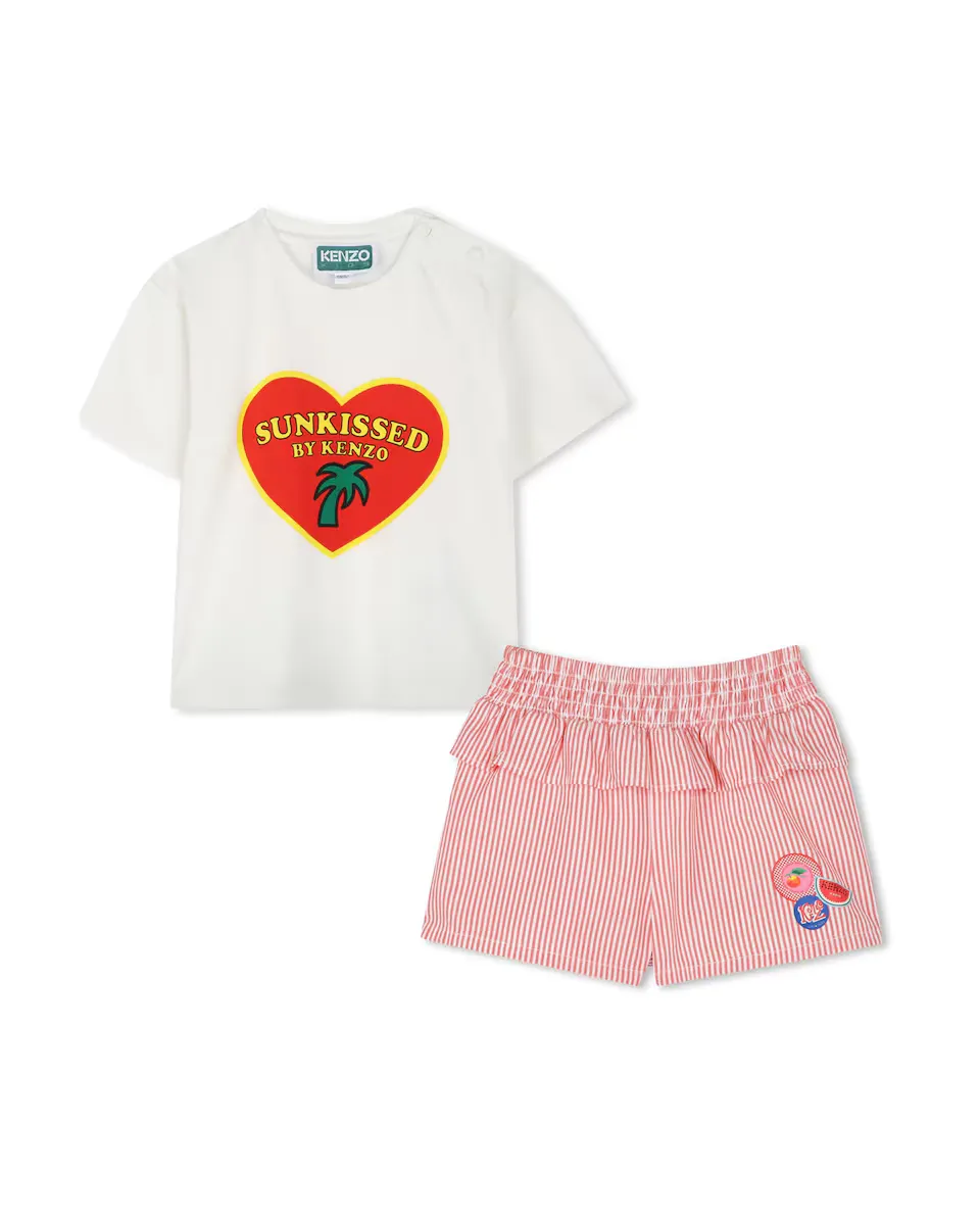 Комплект из футболки для девочек с рисунком спереди и шорт в полоску Kenzo Kids, красный
Комплект из футболки для девочек с рисунком спереди и шорт в полоску Kenzo Kids, красный