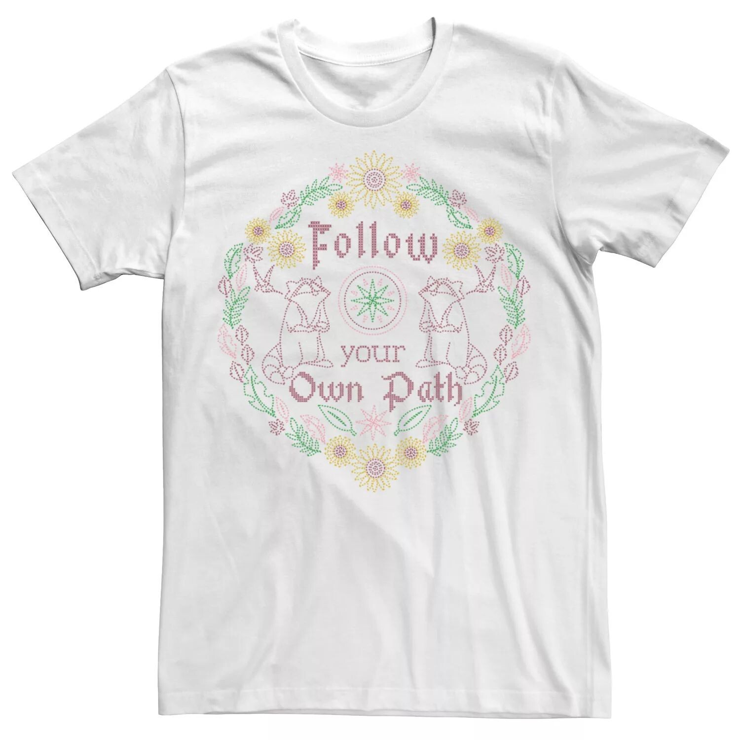 Мужская футболка Disney Pocahontas Meeko Follow Your Own Path с вышивкой крестиком 
Мужская футболка Disney Pocahontas Meeko Follow Your Own Path с вышивкой крестиком