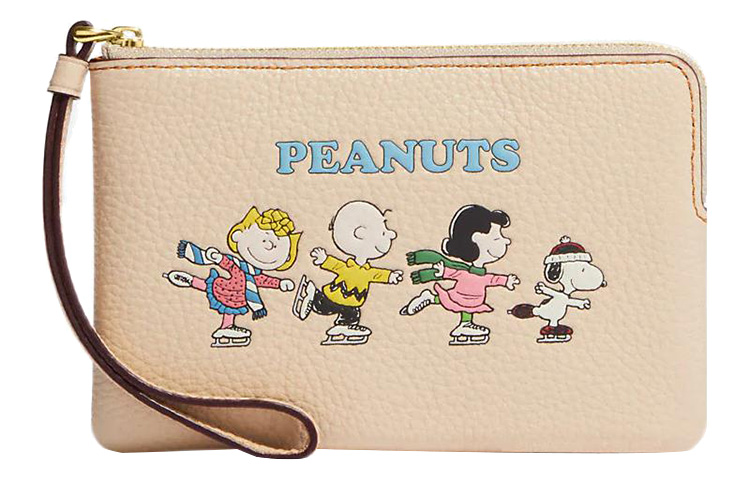 COACH Сумка на запястье Snoopy из зерненой кожи малого размера женская слоновая кость белый