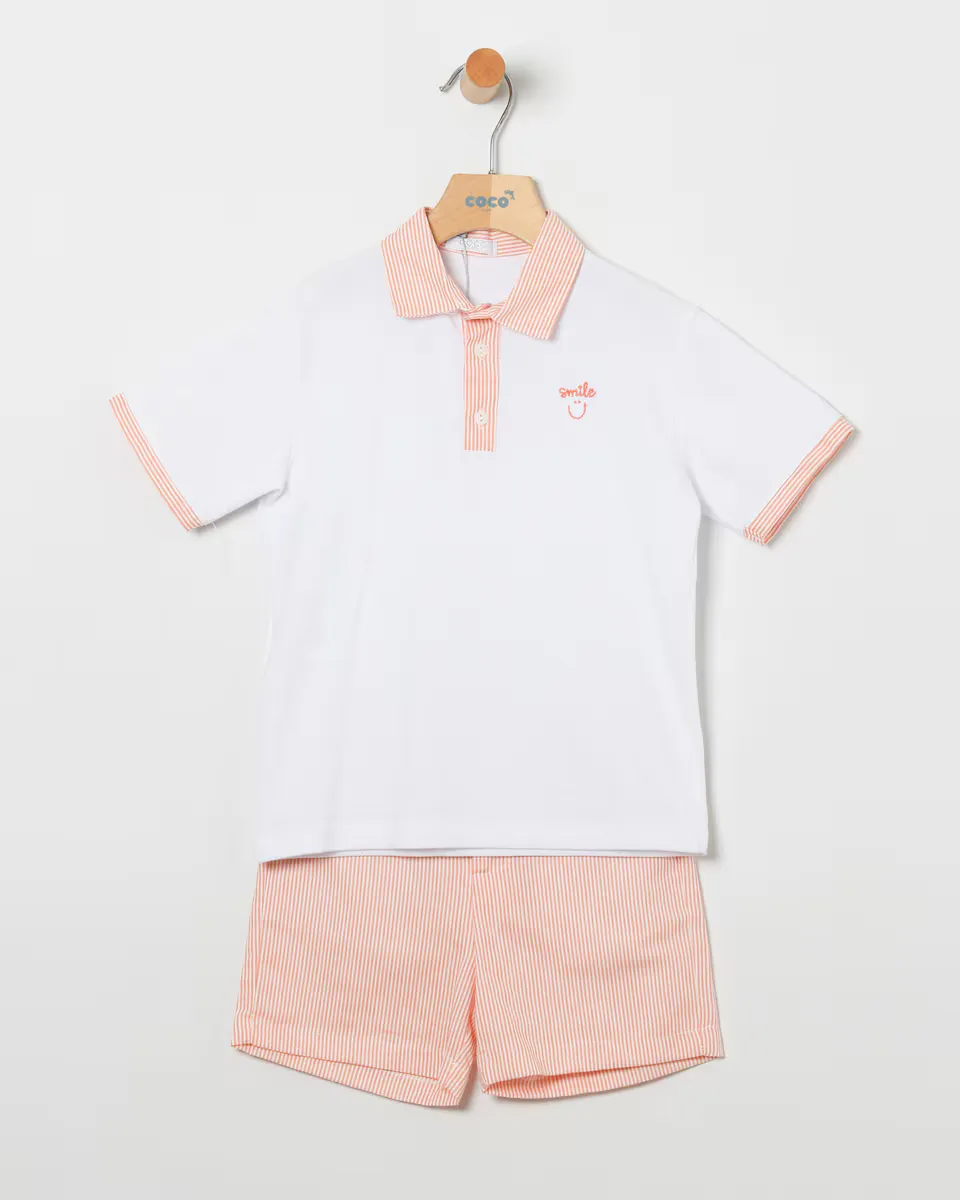 Комплект из рубашки поло и полосатых шорт-бермуд для мальчика Coco Acqua, цвет Salmón
Комплект из рубашки поло и полосатых шорт-бермуд для мальчика Coco Acqua, цвет Salmón