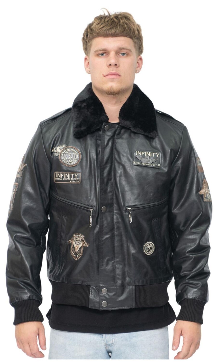 Кожаная куртка-бомбер ВВС США-веллингтон Infinity Leather, черный 
Кожаная куртка-бомбер ВВС США-веллингтон Infinity Leather, черный