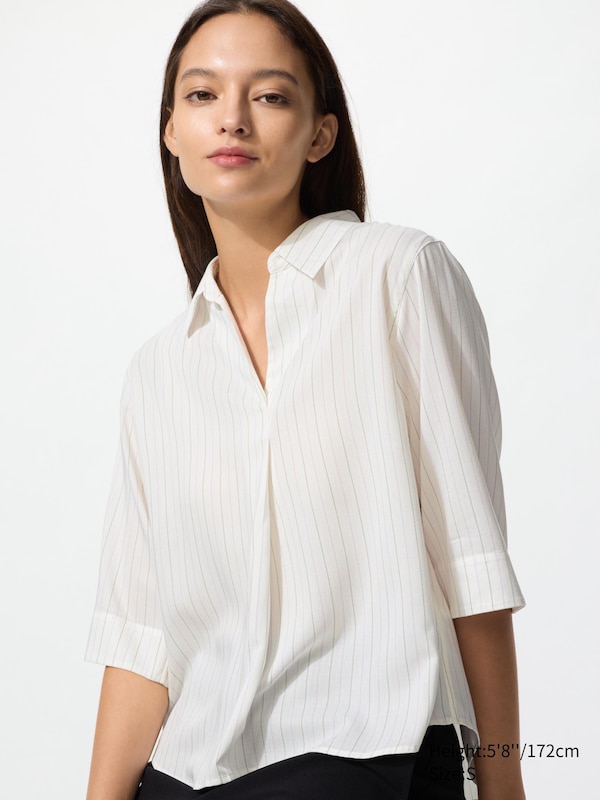 Вискозная блузка с воротником «скіппер», рукав 3/4 (в полоску) Uniqlo, 01 off white
Вискозная блузка с воротником «скіппер», рукав 3/4 (в полоску) Uniqlo, 01 off white