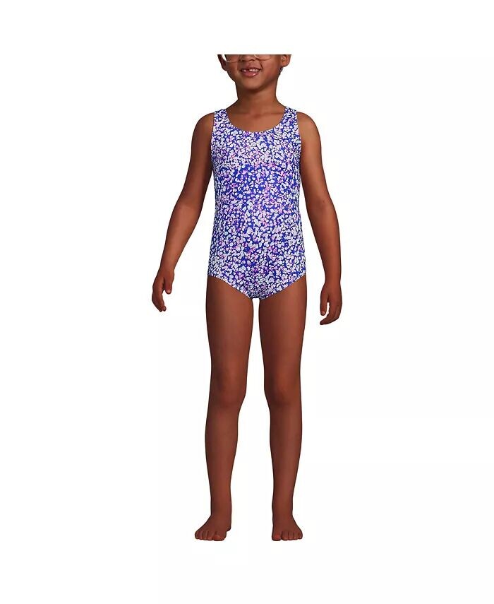 Цельный купальник для девочек, устойчивый к хлору, UPF 50 Lands' End, синий 
Цельный купальник для девочек, устойчивый к хлору, UPF 50 Lands' End, синий