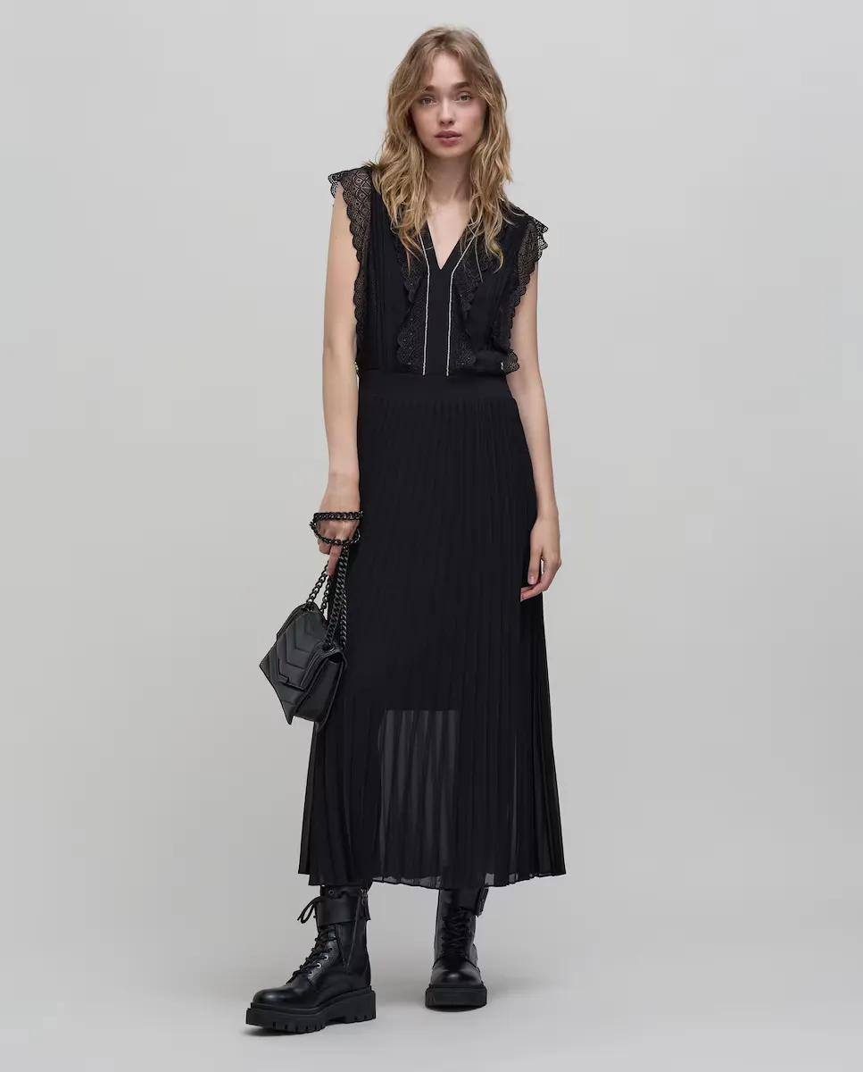 Длинное плиссированное платье IKKS, черный
Длинное плиссированное платье IKKS, черный