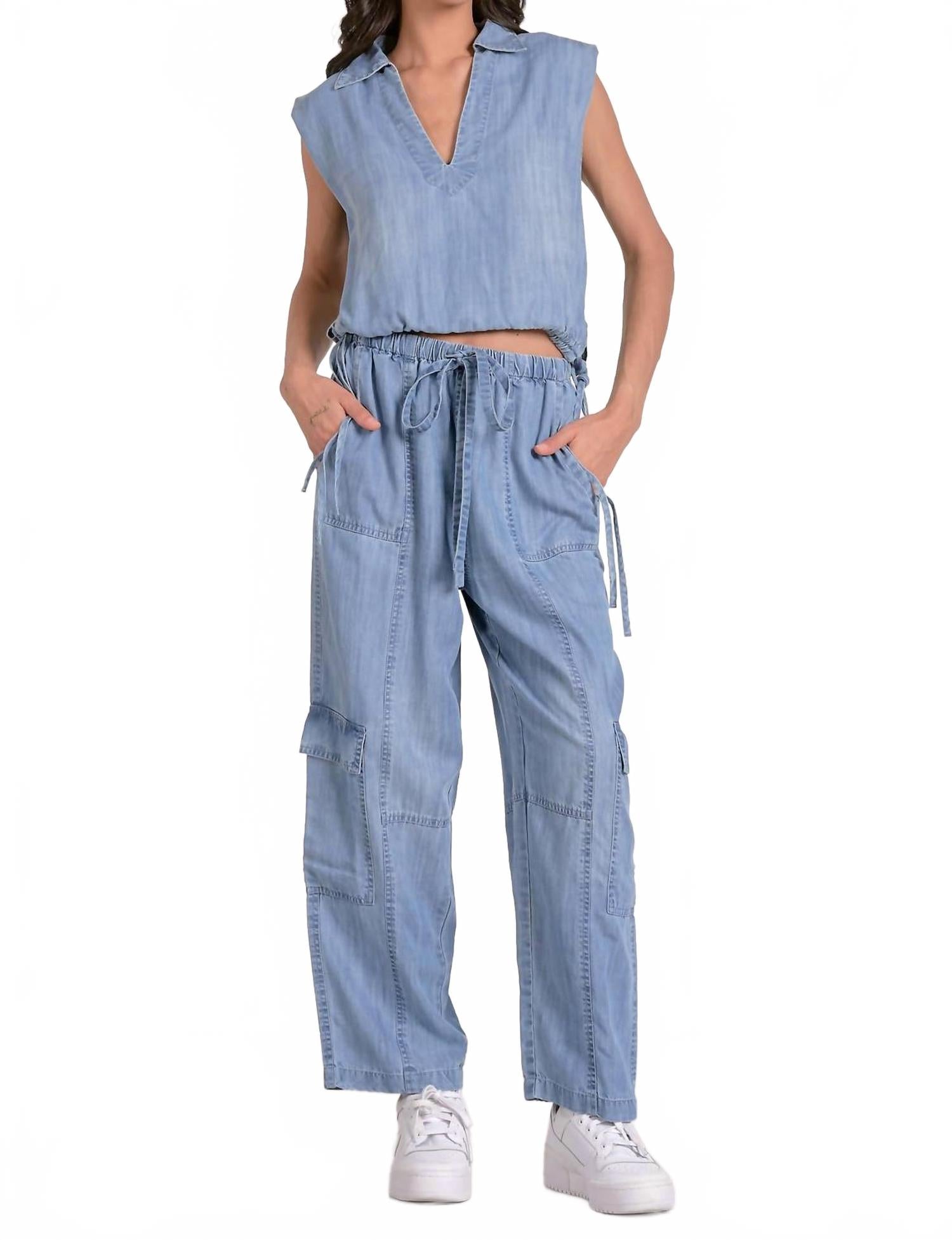 Chambray Denim Cargo In Blue ELAN 
Chambray Denim Cargo In Blue ELAN