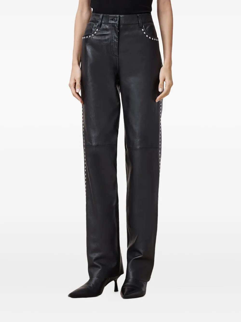 Кожаные брюки Saige с заклепками AllSaints, черный
Кожаные брюки Saige с заклепками AllSaints, черный