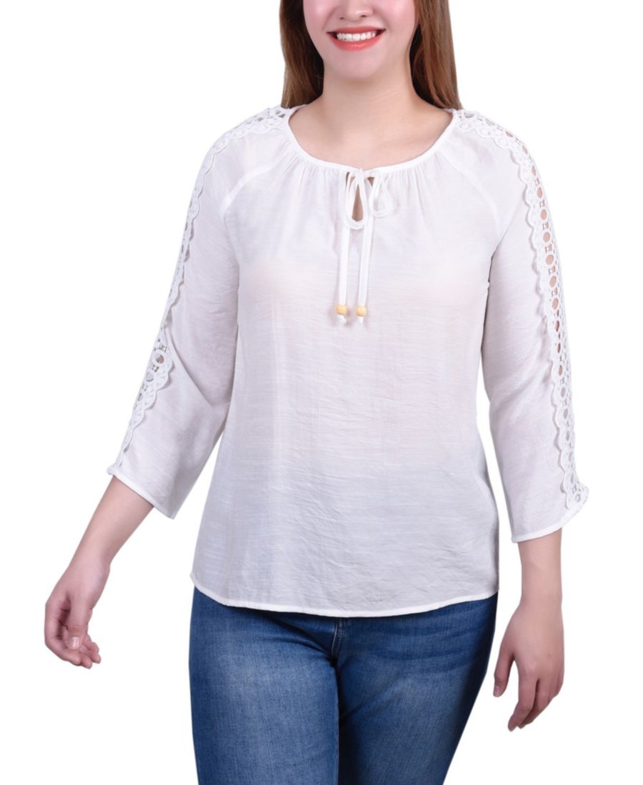 Укороченный топ с рукавами 3/4 и кружевной отделкой NY Collection, White
Укороченный топ с рукавами 3/4 и кружевной отделкой NY Collection, White