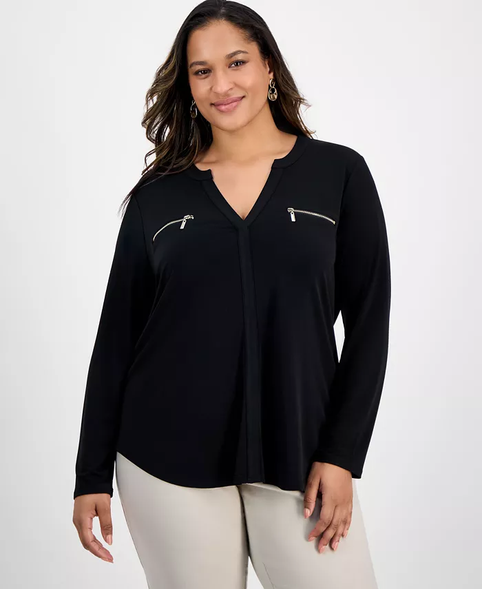 Однотонный топ с V-образным вырезом и длинными рукавами размера плюс JM Collection, черный
Однотонный топ с V-образным вырезом и длинными рукавами размера плюс JM Collection, черный