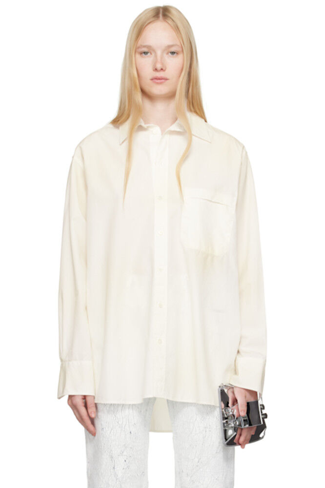 Рубашка с длинными рукавами из легкого хлопкового поплина цвета Off-White MM6 Maison Margiela 
Рубашка с длинными рукавами из легкого хлопкового поплина цвета Off-White MM6 Maison Margiela