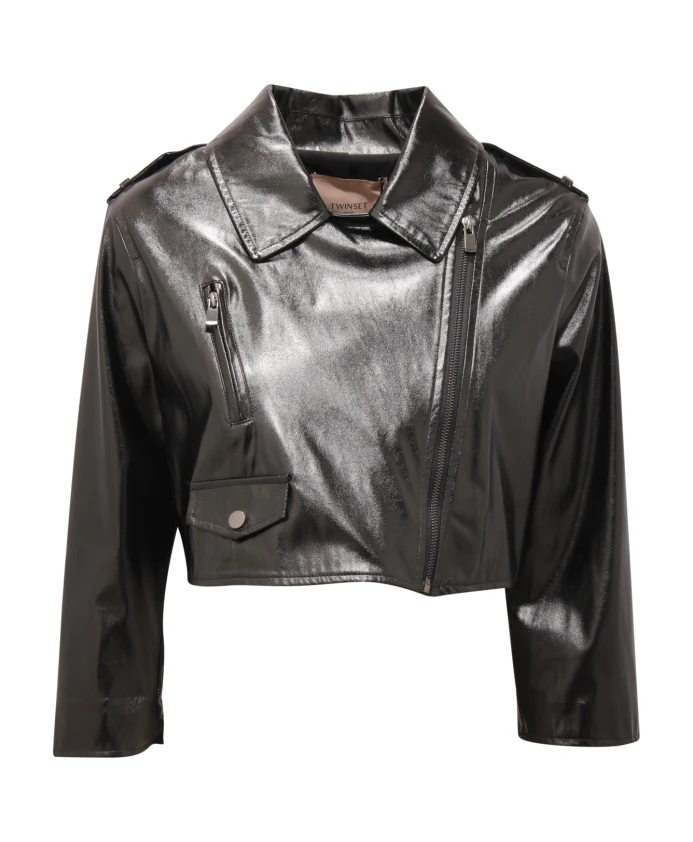 Эко-Кожаная укороченная куртка Twinset, черный
Эко-Кожаная укороченная куртка Twinset, черный