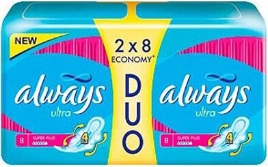 Ультра, Гигиенические прокладки, Супер, 16 шт. Always
Ультра, Гигиенические прокладки, Супер, 16 шт. Always
