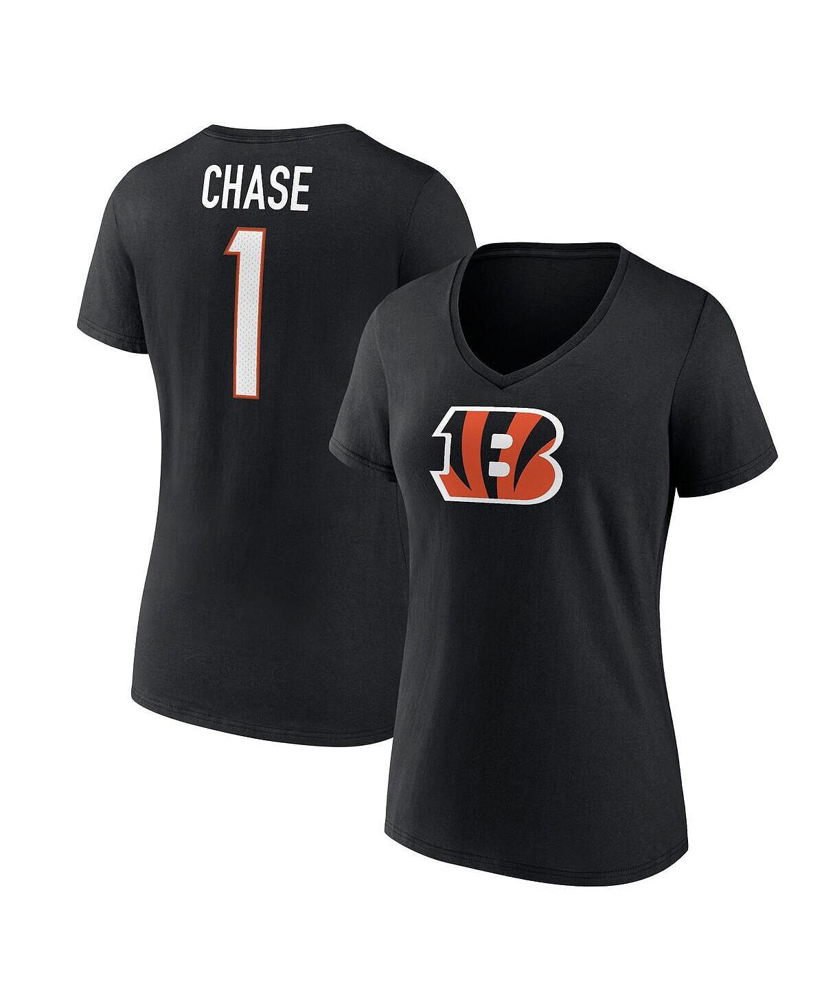 Женская черная футболка с v-образным вырезом и логотипом Ja'Marr Chase Cincinnati Bengals, значок игрока, имя и номер Fanatics, черный
Женская черная футболка с v-образным вырезом и логотипом Ja'Marr Chase Cincinnati Bengals, значок игрока, имя и номер Fanatics, черный