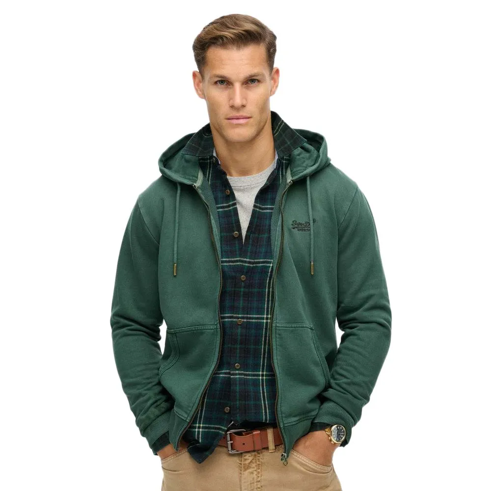 Толстовка Superdry Essential Logo Washed full zip, зеленый 
Толстовка Superdry Essential Logo Washed full zip, зеленый