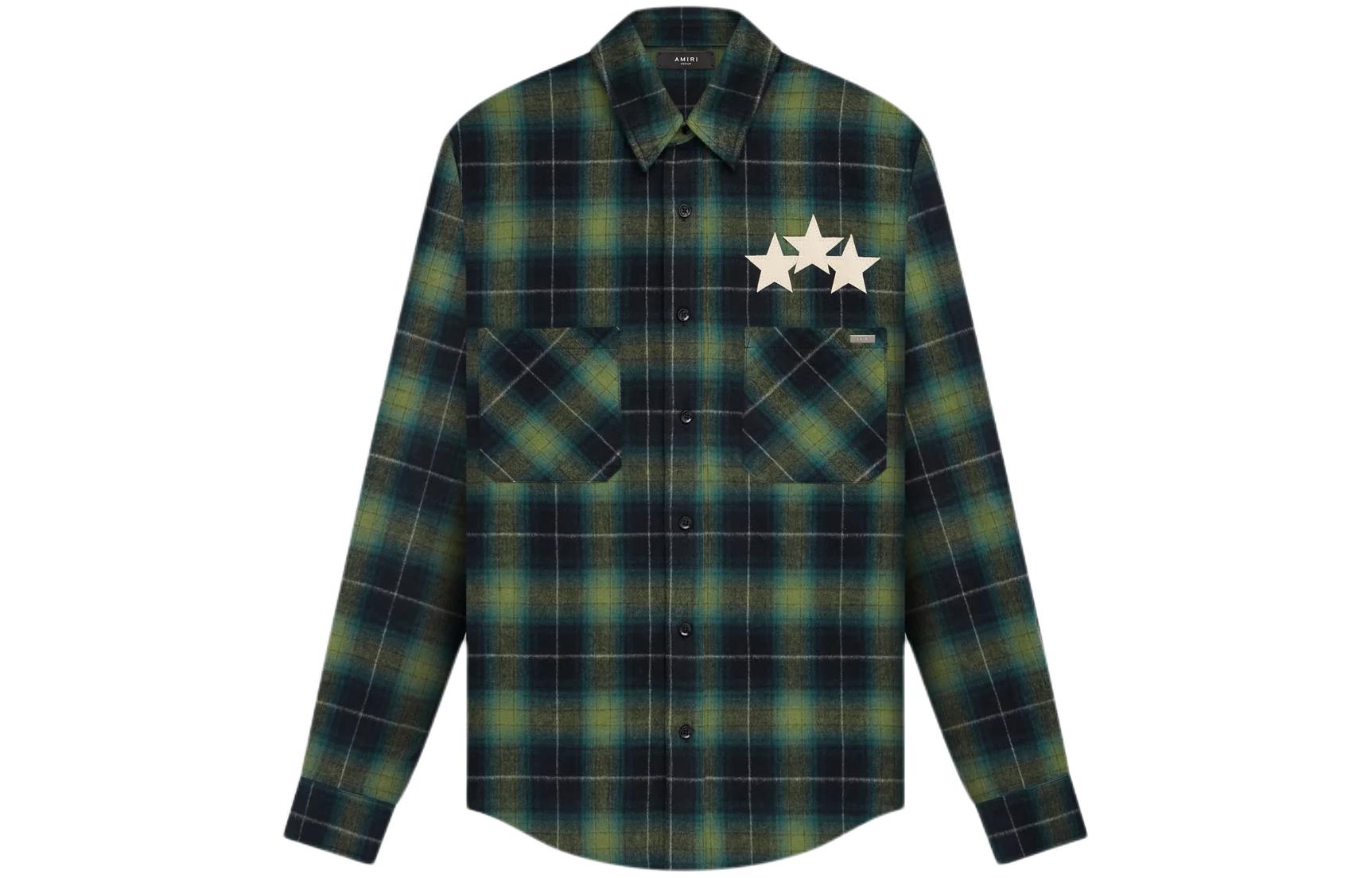 Фланелевая рубашка из кожи Star бренда AMIRI, зеленая
Фланелевая рубашка из кожи Star бренда AMIRI, зеленая