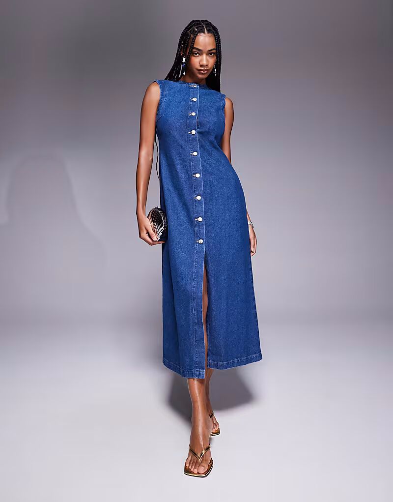 Длинное джинсовое платье ASOS DESIGN с круглым вырезом и застежкой на пуговицы спереди, средне-синего цвета
Длинное джинсовое платье ASOS DESIGN с круглым вырезом и застежкой на пуговицы спереди, средне-синего цвета