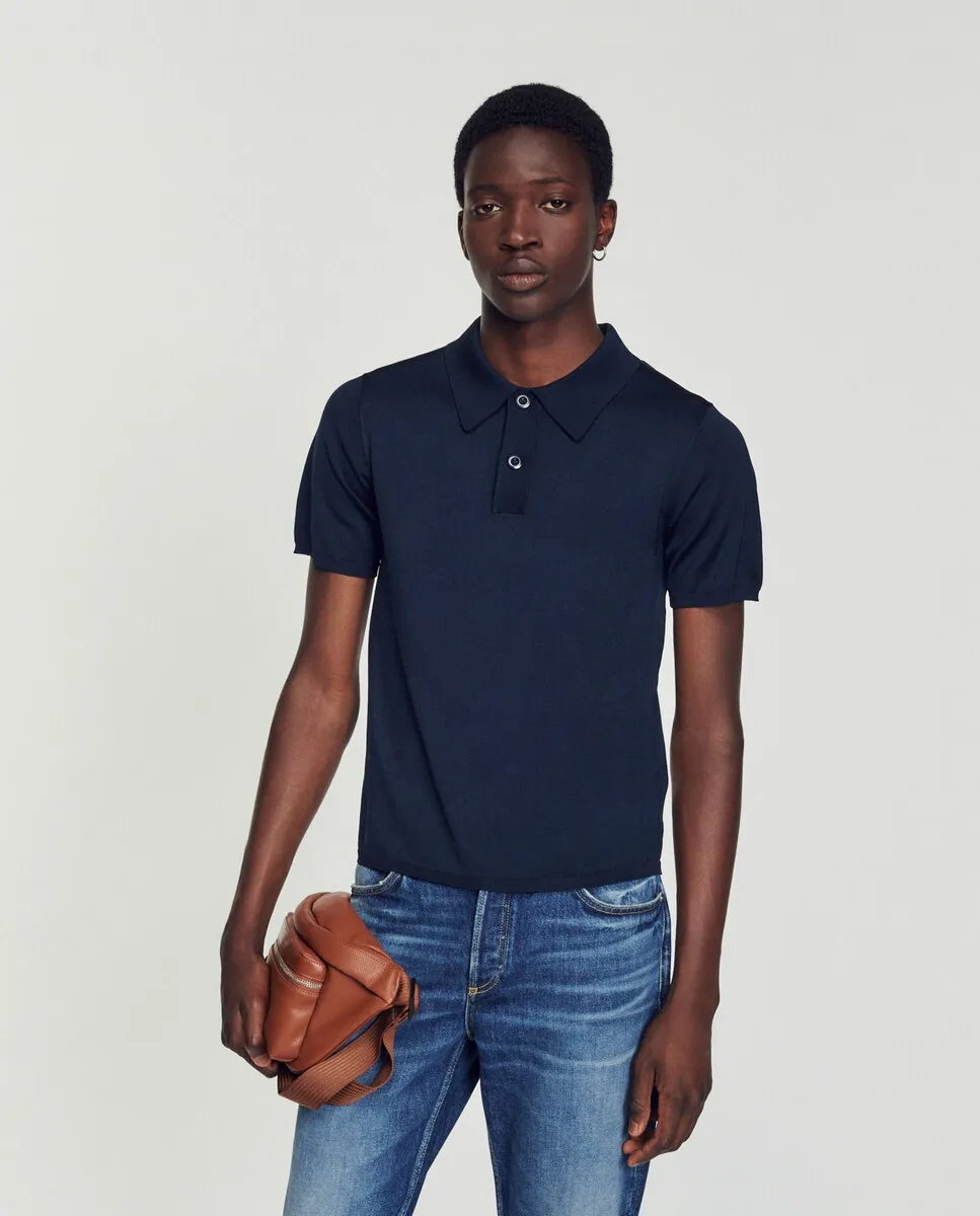 Мужская трикотажная рубашка-поло с короткими рукавами Sandro, темно-синий 
Мужская трикотажная рубашка-поло с короткими рукавами Sandro, темно-синий