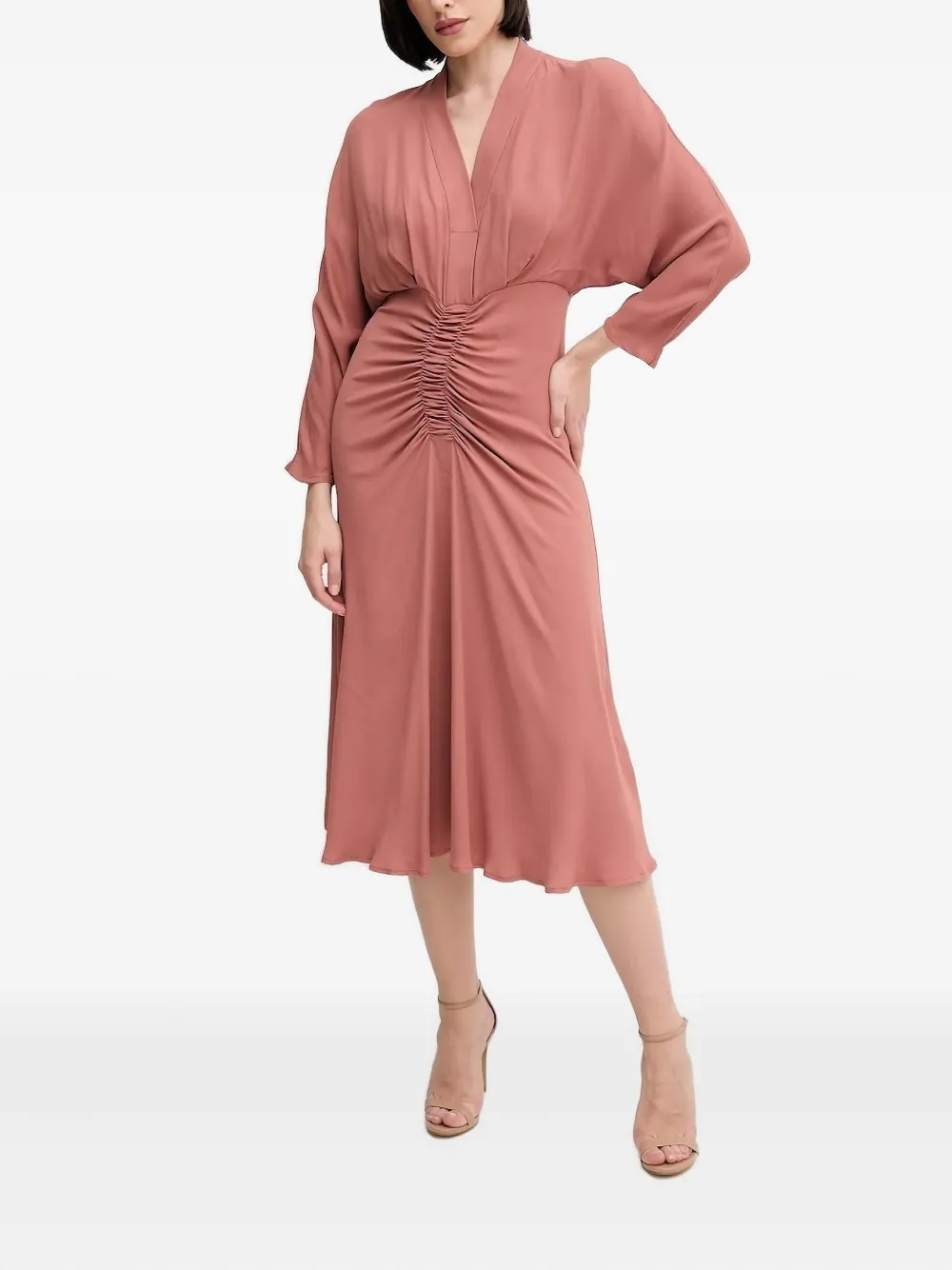 Платье миди с V-образным вырезом и сборками Sandro Ferrone, розовый
Платье миди с V-образным вырезом и сборками Sandro Ferrone, розовый
