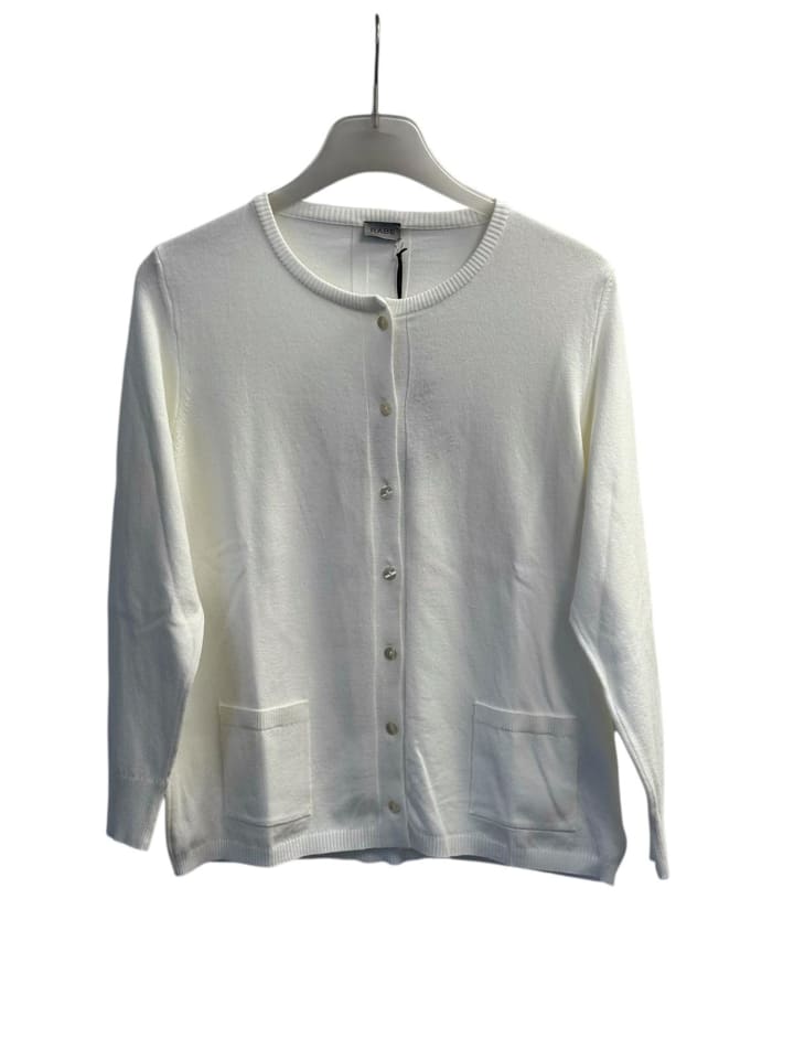 Белый вязаный кардиган с круглым вырезом Rabe
Белый вязаный кардиган с круглым вырезом Rabe