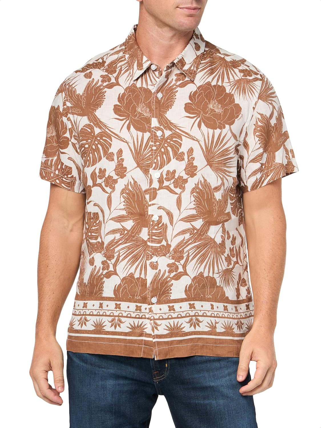 Мужская рубашка GUESS Eco Island с каймой из льна, Tropical Linocut Nut Coffee
Мужская рубашка GUESS Eco Island с каймой из льна, Tropical Linocut Nut Coffee