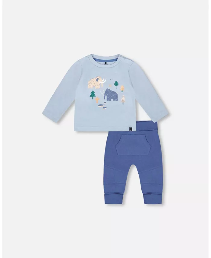Комплект из двух предметов: топ и штаны из хлопкового джерси для мальчиков, синий Deux par Deux 
Комплект из двух предметов: топ и штаны из хлопкового джерси для мальчиков, синий Deux par Deux