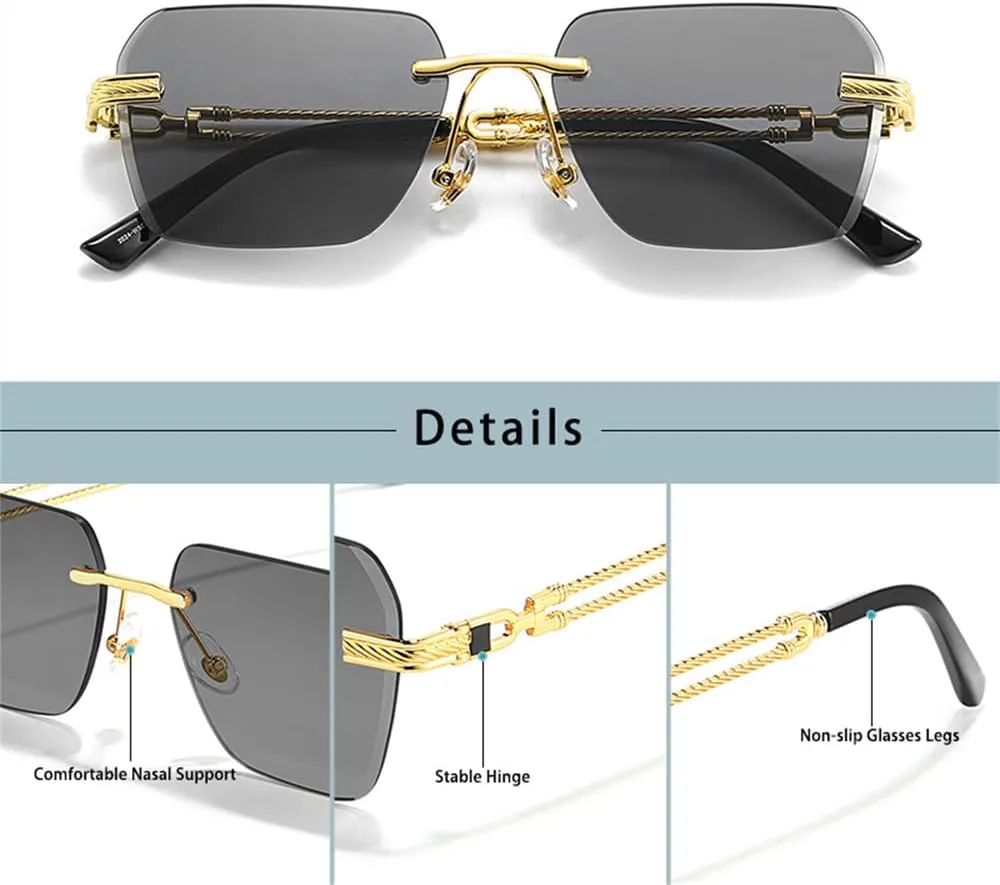 Мужские солнцезащитные очки без оправы с металлическим каркасом, женские солнцезащитные очки с градиентной защитой от УФ-излучения UV400 HDUBFY, C03 Grey
Мужские солнцезащитные очки без оправы с металлическим каркасом, женские солнцезащитные очки с градиентной защитой от УФ-излучения UV400 HDUBFY, C03 Grey